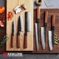 Couteau de chef japonais professionnel avec lame martelée de 10 pouces et ensemble de couteaux de cuisine à manche en bois
