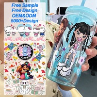 Vente chaude usine – Autocollants de transfert de logo dessin animé de bonne qualité, prêts à l'emploi, en vinyle UV DTF pour gobelets de 16 oz en verre