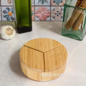 Wooden Spice Box Solid Wood Magnetic Lid Swivel Divided <b>Storage</b> <b>Kitchen</b> Seasoning Container - Product Image 2