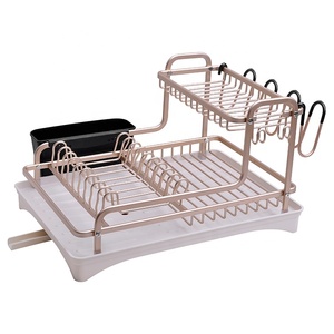 Estante de aluminio para secado de vajilla, estante de secado de vajilla, color oro rosa - Product Image 6