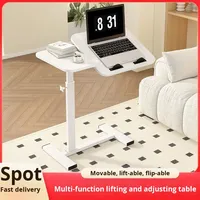 Table d'ordinateur portable pliable et mobile à roulettes invisibles Bureau de chevet pour la maison Chambre à coucher Étude Bois Métal pour salon Canapé Utilisation