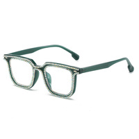 Lunettes de luxe carrées en cristal pour hommes et femmes, verres clairs, monture de lunettes en diamant, lunettes en strass pour femmes