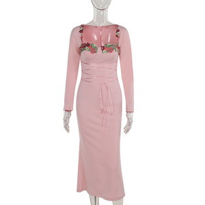 YJ24393PFO <strong>Pink</strong> Flower Printed <strong>Dress</strong> Long Sleeve Maxi <strong>Dress</strong> Elegant Casual <strong>Dresses</strong> Women <strong>Y2K</strong> - Product Image 5