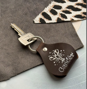 Porte-clés en cuir du zodiaque, signes du zodiaque, anneau en métal, cuir véritable, porte-clés astrologique - Product Image 3