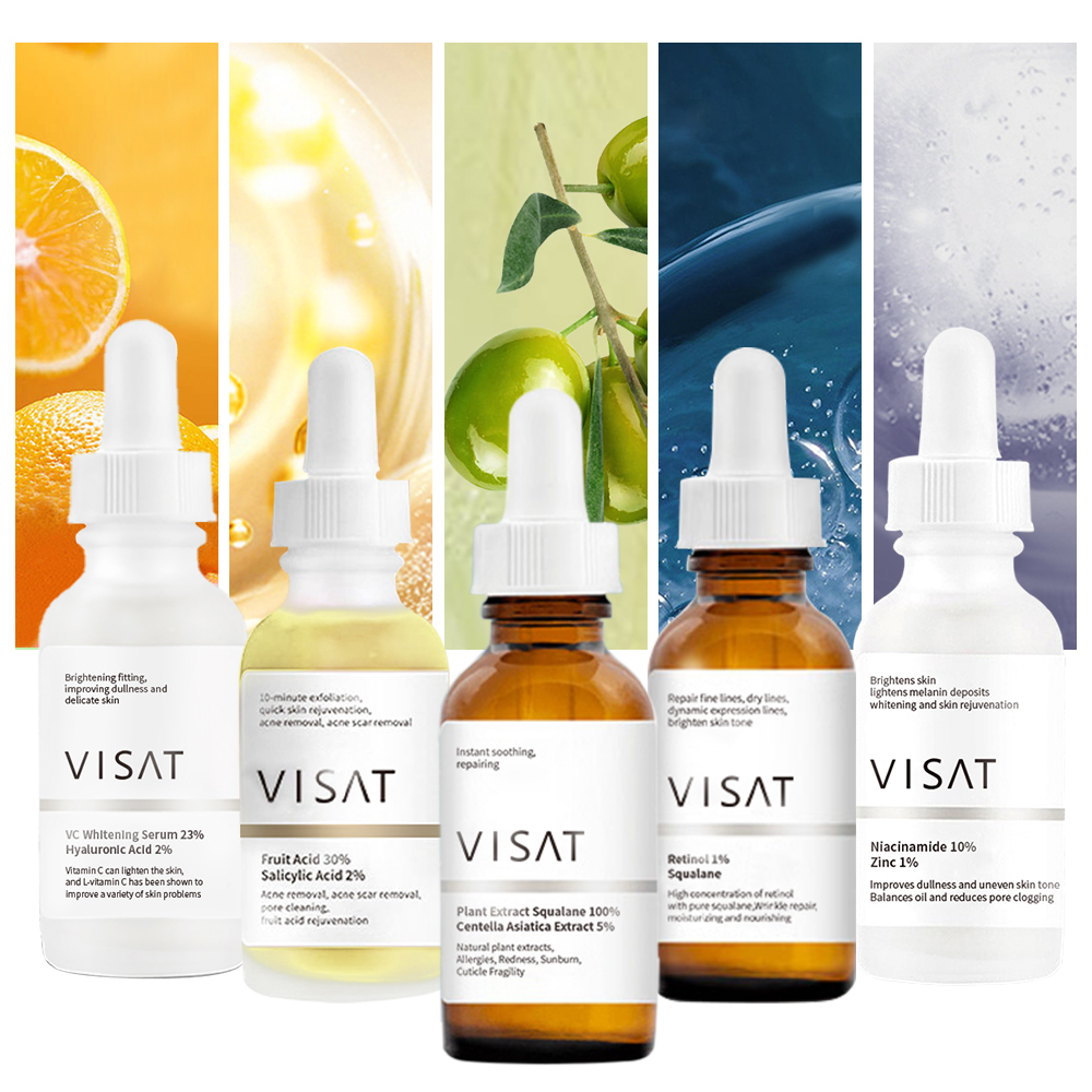 Serum Wajah Logo kustom Label pribadi, Set AHA, Vitamin C, Serum Wajah Anti Penuaan Retinol untuk perawatan kulit