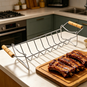 RQ-8119 Accesorios de Barbacoa de Acero Inoxidable, Herramienta Larga para Asar, Soporte para Asar Pavo, Soporte para Asar Patas y Alas de Pollo, Set para Camping - Product Image 1