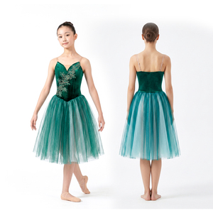 Tutu de ballet romantique en velours vert émeraude, broderie florale, tulle doux, robe longue pour la performance de ballet classique sur scène - Product Image 1