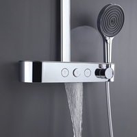 Ensemble de douche mural chromé haut de gamme, trois fonctions, avec robinets thermostatiques en laiton et jets doux, pour salle de bain
