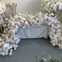 Rangkaian Bunga Mawar Putih Pink Mewah Campuran 11 kaki, Dekorasi Meja Sweetheart, Rangkaian Bunga Sutra untuk Pernikahan dan Pesta