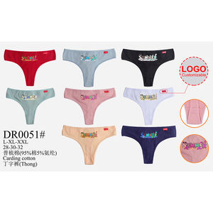 Sous-vêtement en string en coton taille basse avec logo personnalisé No Show Panty Lines Style de tous les jours Tissage tricoté teint uni Approvisionnement en usine - Product Image 1