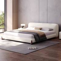 Cama Moderna de Plataforma Baja, Tamaño Queen, Tapizada en Terciopelo Blanco, con Estructura de Madera de Palisandro y Almacenamiento, para Venta al Por Mayor