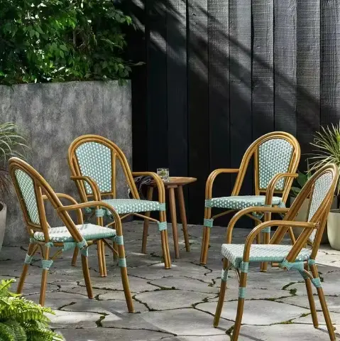 Mais design Cadeira moderna de alumínio para piscina empilhável metal rattan bambu vime Jardim de jantar pátio ao ar livre
