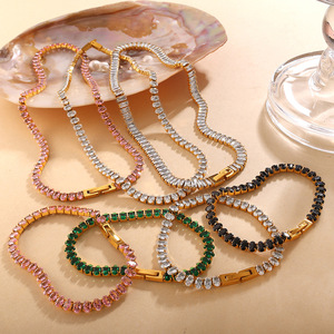 Zircon Encrusted Necklace And <b>Bracelet</b> <b>Set</b> Multi Color Full Diamond Jewelry For Women Party Fashion Light Luxury Zinc Alloy - Product Image 1