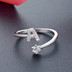 Wholesale 925 Sterling Silver Zircon Pave Setting <strong>Initial</strong> Alphabet <strong>Ring</strong> <strong>with</strong> Rhodium Plating for Women Parties - Product Image 4