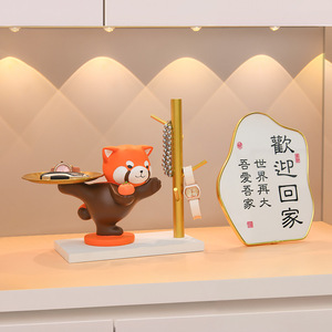 Cute Red Panda Resin Figurine With Tray Decorative Home Desktop Feng Shui Ornament Chinese New Year Gift - Product Image 2