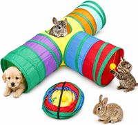 Tunnel pliable 3 voies pour lapins avec jouet interactif à suspendre, abri pliable pour lapins, tunnel de jeu pour petits animaux