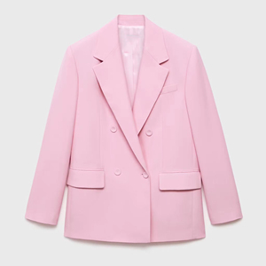 Blazer chic rose pâle à double boutonnage, col à revers, coupe ample et décontractée, tailleur pour femmes - Product Image 4