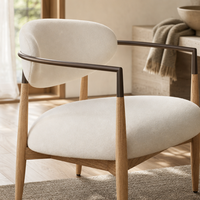 Chaise de salle à manger rembourrée moderne avec accoudoirs, fauteuil d'appoint en bouclette, pieds en bois massif pour restaurant, hôtel, café, salon