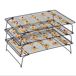 3 Tier Non Stick Cooling Rack Stainless Steel Grid Biscuit Pie Cake Baking Tray