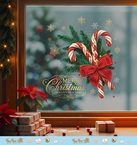 Ensemble d'autocollants électrostatiques pour fenêtre de Noël, flocons de neige, bonbons de Noël, sapins, décorations de fenêtre en verre sans adhésif pour la maison - Product Image 3