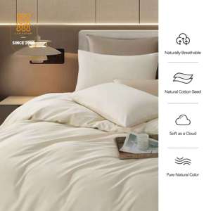 Housse <span class=keywords><strong>de</strong></span> couette écologique en coton brut 100% naturel <span class=keywords><strong>de</strong></span> haute qualité 5 étoiles Style hôtel tissé Technique ensemble <span class=keywords><strong>de</strong></span> literie <span class=keywords><strong>de</strong></span> couleur primaire - Product Image 3