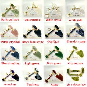 Custom logo <b>jade</b> <b>roller</b> guasha 100% natural beauty massage for face facial <b>jade</b> stone rose quartz <b>jade</b> with box - Product Image 6