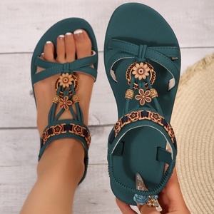 Sandalias Romanas de <span class=keywords><strong>Mujer</strong></span> Tallas Grandes con Punta Abierta, Planas, Florales, con Pedrería, Transpirables, para Playa y Verano - Precio Especial al por Mayor - Product Image 1