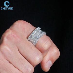 Women's Rhodium <b>Plate</b> 925 Sterling Silver Lab Grown Diamond <b>Ring</b> Round Brilliant Cut Full Pave IGI Certified Luxury Wedding Band - Product Image 5