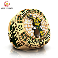 Bague de championnat personnalisée pour ligue sportive scolaire, bague de championnat personnalisée entièrement pavée de zircone cubique, logo en émail, bague sportive pour hommes