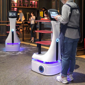 高効率サービスロボット10.1インチディスプレイレーザーナビゲーション12時間ランタイムカフェテリアでの自動食事配送 - Product Image 1