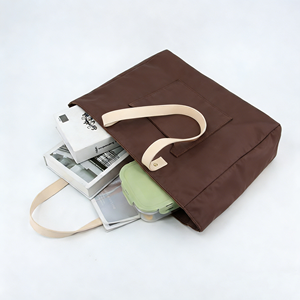 Waterproof Large Capacity Woman's <strong>Nylon</strong> <strong>Tote</strong> <strong>Bag</strong> <strong>Zipper</strong> Button Closure Shoulder Strap Custom Beach Color Design for Shopping - Product Image 3