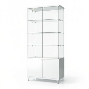 Vitrina Moderna de Vidrio 85x45x190cm, Puertas con Bisagras y Cerradura en Blanco Brillante, Estantes Ajustables en Altura, Iluminación LED - Product Image 2