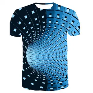 幾何学的なスパイラル3DTシャツ印刷半袖ラウンドネックプルオーバーメンズおよびレディースデジタル3D印刷Tシャツ
