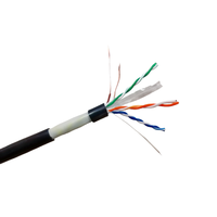 Cable de Red UTP Cat 6 Ethernet de 0.52mm Sin Blindaje BC (Cobre Desnudo) para Exteriores con Doble Cubierta Negra, 4 Pares, Cable LAN para Panel de Conexiones