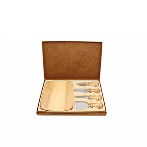 Wholesale Organic Rubber Wood <strong>Cheese</strong> Cutting Board <strong>Cheese</strong> <strong>Knife</strong> <strong>Set</strong> with Gift Box - Product Image 1