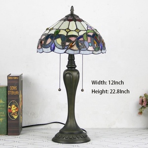 LongHuiJing 12" Dome Vintage Mediterranean Tiffany AC Table Lamp Stained Glass Shade Resin Base LED 2700K Warm White Universal - Product Image 4