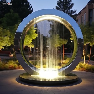 Décoration de jardin extérieur d'hôtel de ville personnalisée Grande sculpture en métal Statue circulaire en acier inoxydable avec anneau lumineux <span class=keywords><strong>Fontaine</strong></span> d'<span class=keywords><strong>eau</strong></span> avec cascade - Product Image 2