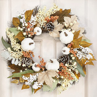 Couronne d'automne blanche avec feuilles d'érable, pommes de pin et baies, pour porte d'entrée, décoration murale style ferme pour Thanksgiving, vente en gros