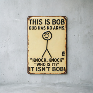 Divertida Placa Metálica Vintage Retro para Decoración de Pared, Ideal para Cuarto de Hombre, Garaje o Bar, con un Humorístico Chiste de '¡Toc Toc!'. Regalo Novedoso para Amigos. - Product Image 1