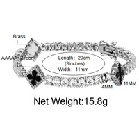 Bracelet de poignet HipHop avec breloque trèfle à quatre feuilles, base en laiton, entièrement micro-pavé de zircon, chaîne tennis, bijoux de poignet, vente en gros