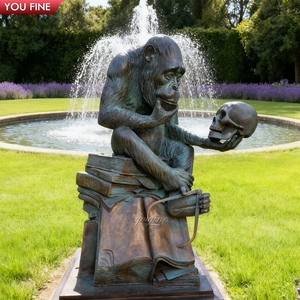 Youfine trang trí ngoài trời thông minh Darwin <span class=keywords><strong>APE</strong></span> Đồng GORILLA cầm cranium ngồi trên sách trong chiêm niệm - Product Image 5