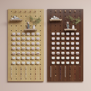 Solid Wood <b>Pegboard</b> Wall Mounted Jewelry Organizer With Holes For Necklaces Earrings Storage Display Rack - Product Image 1