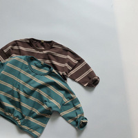 Großhandel Kinder Maßgeschneidertes Gestreiftes Hemd Langarm Frühling Neu Rundhals Pull-up Gestreiftes Loses Unterhemd Baby Basis-Shirt