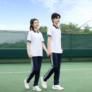 Uniforme scolastica degli studenti delle scuole primarie e secondarie abiti a tre pezzi blu e bianchi a maniche corte stile College - Product Image 6