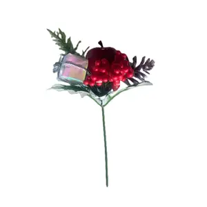 Natal Red Berry Twig Stem Ramos De Flores Artificiais Com Sino De Pinha Para A Árvore De Natal Diy Wedding Holiday Home Decor