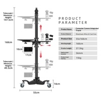 Support de levage mobile robuste anti-vibration pour appareil photo et ordinateur, capacité de charge 15 kg, trépied multifonctionnel pour équipement de studio