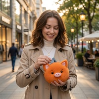 Porte-monnaie en peluche cochon orange Kawaii, pochette mignonne et moelleuse en forme de tête de cochon avec dragonne, porte-clés en peluche doux, breloque de sac, cadeau personnalisé
