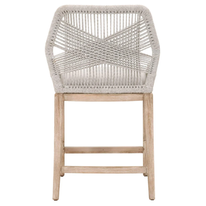 Tabouret de comptoir Loom - Taupe et blanc, corde plate blanche, bois d'acajou gris naturel, tissu en pierre ponce, tabouret de bar haut durable pour la maison - Product Image 2