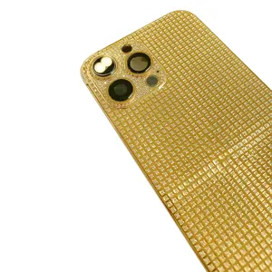 Pvd Vergulde 24kt Echt Gouden Vervangende Behuizing Batterijdeksel Met Volledige Diamant Voor Iphone 15 Pro/15 Pro Max