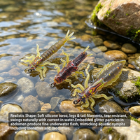 Leurres de pêche à la mouche en silicone, leurres artificiels pour la pêche à la truite, au bar et à la perche en eau douce, imitant les nymphes, les moucherons, les libellules et les caddisflies.